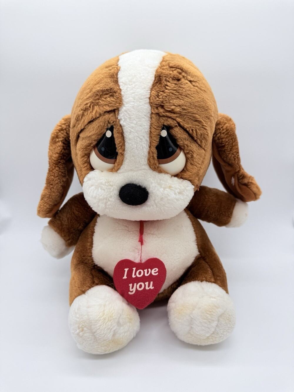 Vintage Applause Sad Sam Brown White Plush Dog I Love You Heart 12"